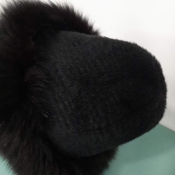 Norma Canada Dyed Fox Fur Hat Black Winter Alpaca Wool Leather Womens Vintage - Picture 3 of 12